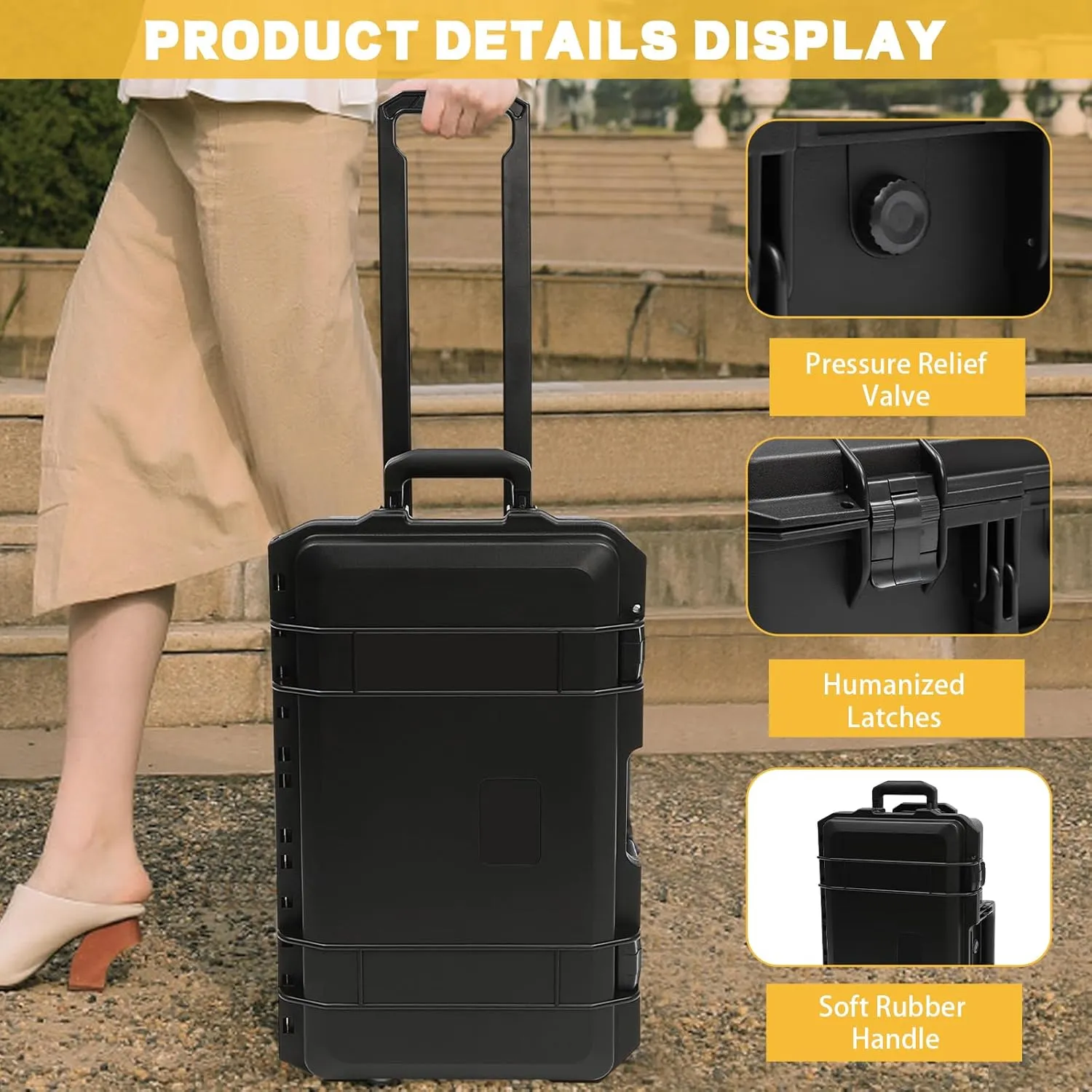 22" Protective Roller Camera Hard Case, Camera Protective Tools, Easy To Carry, Water And Shock Resistant With Foam, Protective Case For For Storing Camera Equipment And Other Valuables (Black)