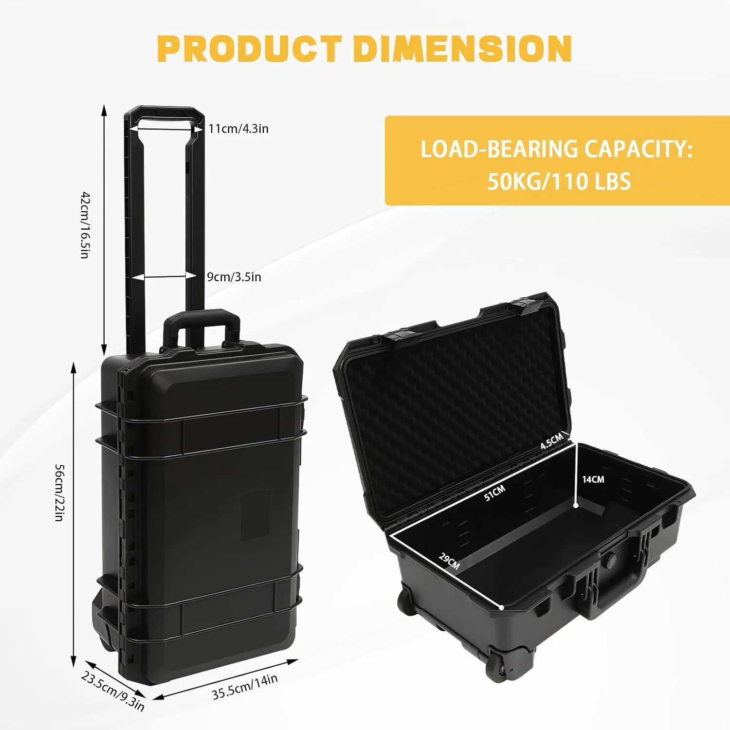 22" Protective Roller Camera Hard Case, Camera Protective Tools, Easy To Carry, Water And Shock Resistant With Foam, Protective Case For For Storing Camera Equipment And Other Valuables (Black)
