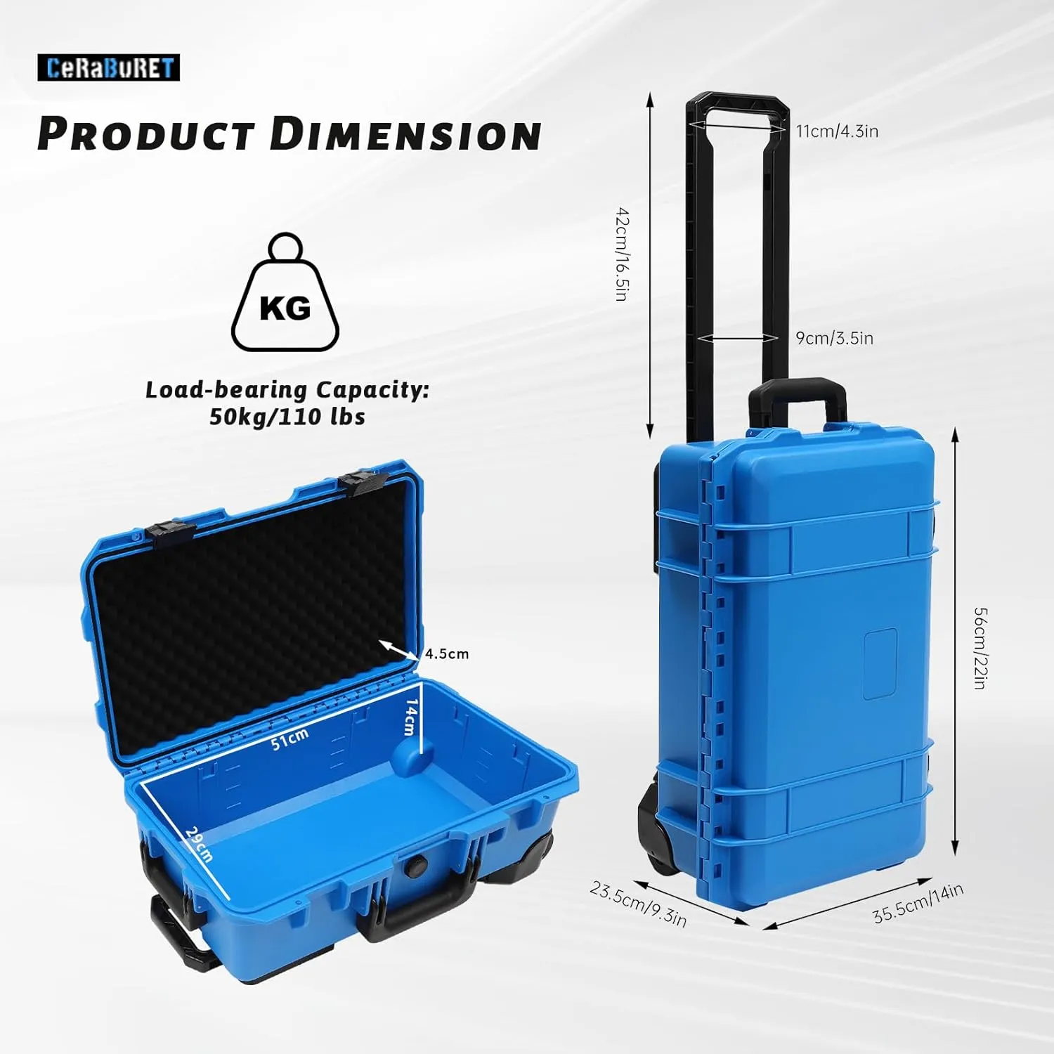 22" Protective Roller Camera Hard Case, Camera Protective Tools, Easy To Carry, Water And Shock Resistant With Foam, Protective Case For For Storing Camera Equipment And Other Valuables (Blue)