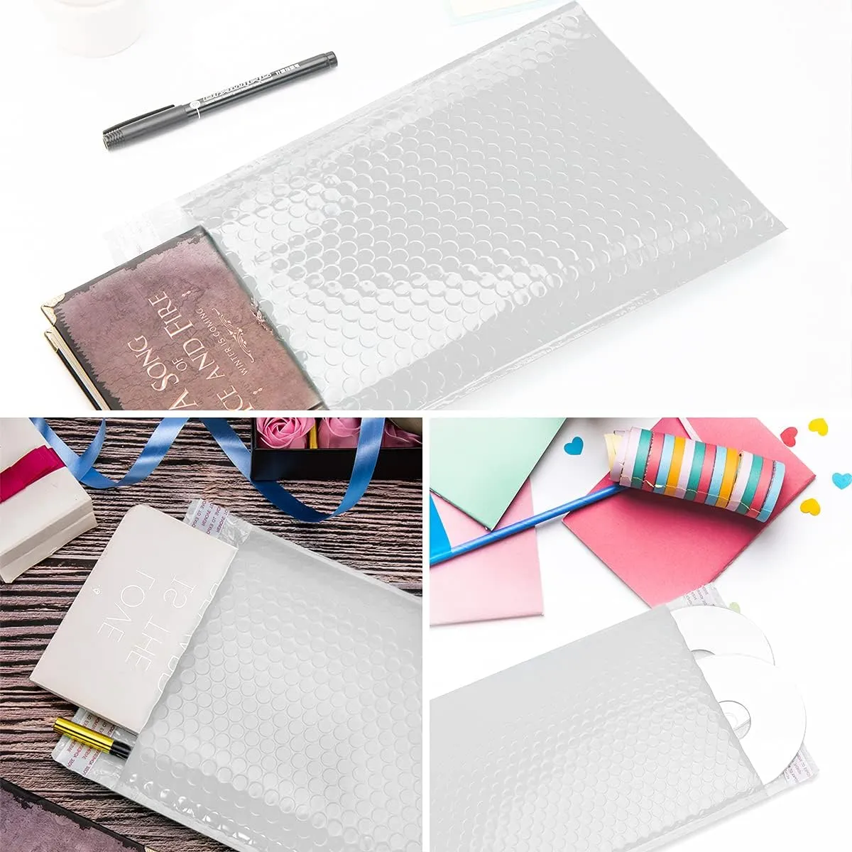 25 Pack TONESPAC #5 10.5x16 Poly Bubble Mailers Padded Envelopes Retailer Shipping Bags with Waterproof Self Seal Strip White Book Mailers