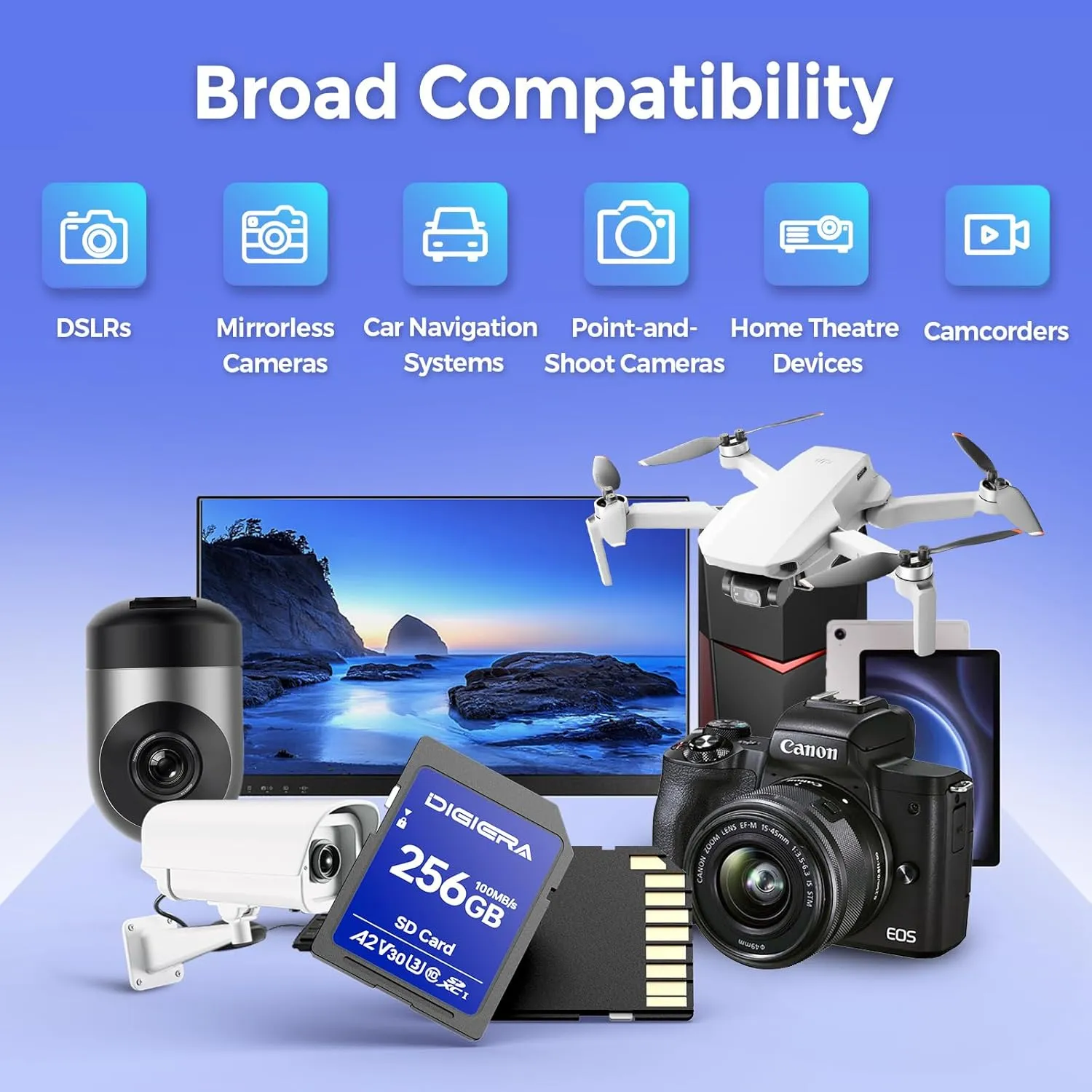 256GB CS100 SDXC UHS-I Memory Card - up to 100MB/s, C10, U3, V30, 4K UHD, SD Card for Computers, Digital Cameras, Home Theatre Devices, Car Navigation Systems (1 Pack)