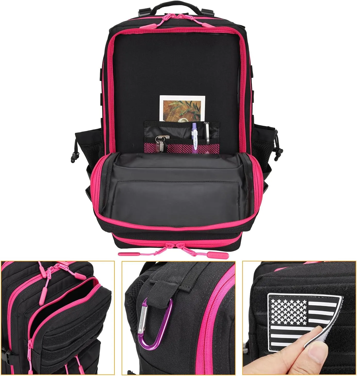 25L Tactical Military Backpack Small Travel Backpack for Men and Women Assault Pack Bug Out Bag Molle Daypack Gym Backpack with Bottle Holder (Black Neon Pink)