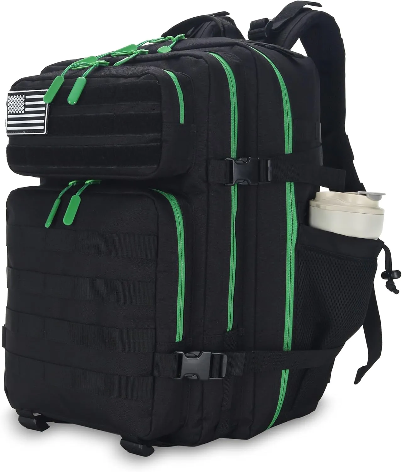25L Tactical Military Backpack Small Travel Rucksack for Men and Women Assault Pack Bug Out Bag Molle Daypack Gym Backpack with Bottle Holder (Black Neon Green)