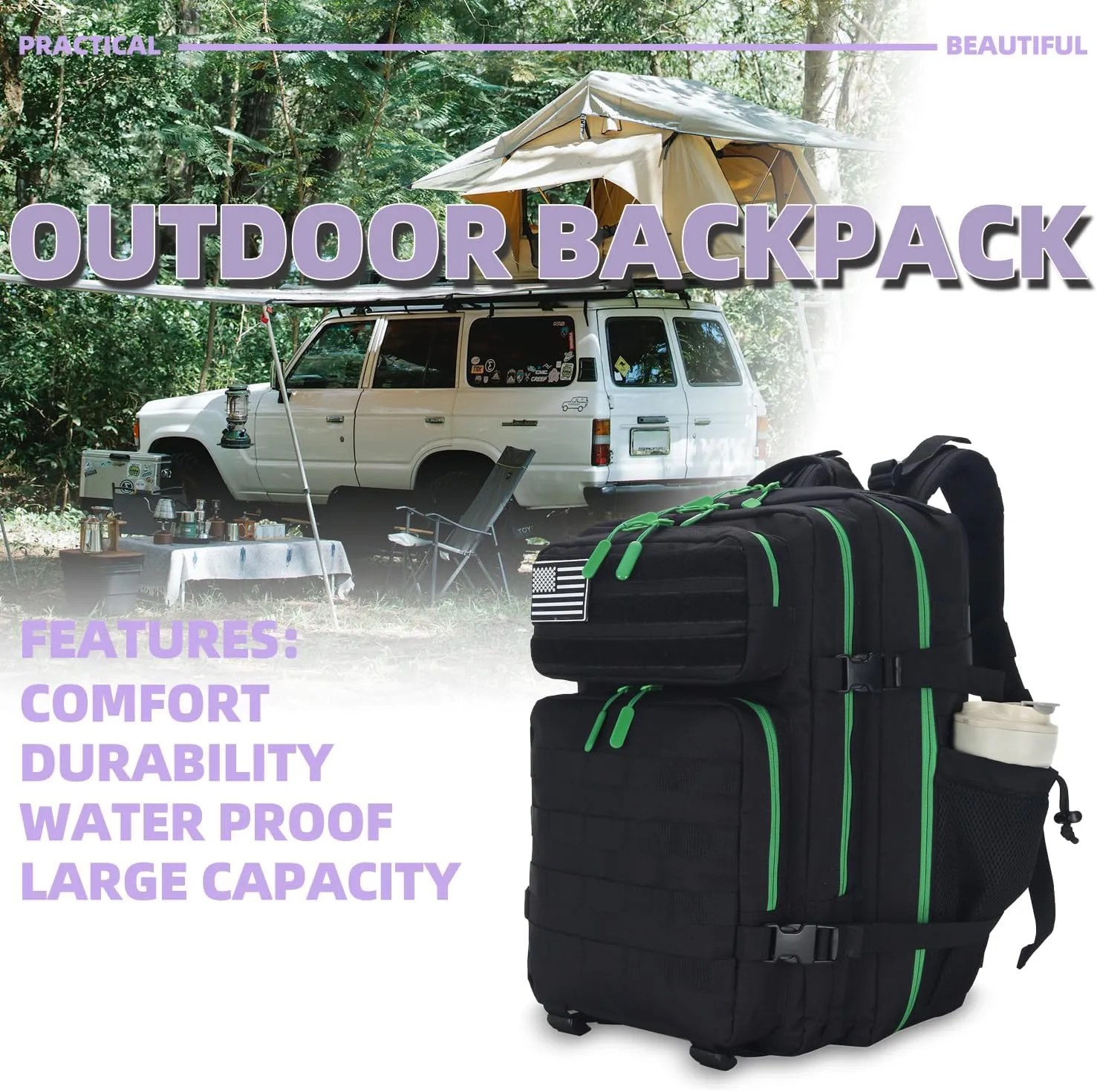 25L Tactical Military Backpack Small Travel Rucksack for Men and Women Assault Pack Bug Out Bag Molle Daypack Gym Backpack with Bottle Holder (Black Neon Green)