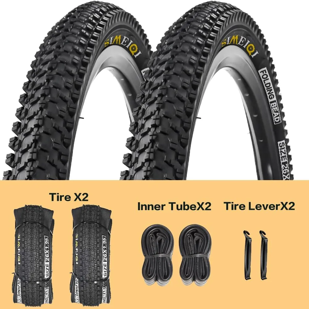 26 X 1.95 Inch Folding Bike Tires with 3mm Anti Puncture Proof Protection for Mountain Bicycles