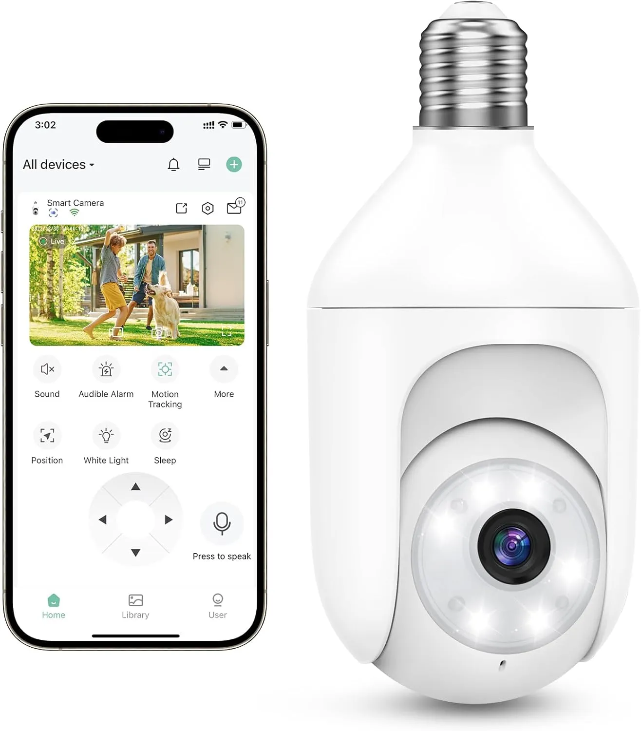 2K Bulb Security Cameras Wireless Outdoor Indoor, 2.4GHz WiFi Cameras for Home Security with Spotlight, Color Night Vision, Motion Detection, 2-Way Audio, Audible Alarm, IP65 Waterproof