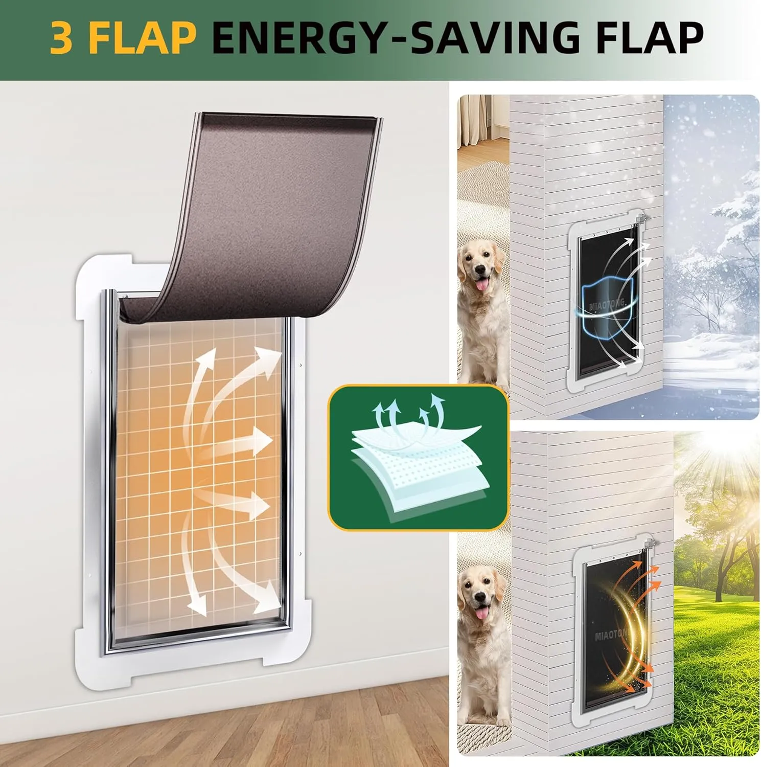 3-Flap Large Dog Door Replacement Flap with Screws, Compatible with PetSafe Freedom Doggie Doors PAC11-11039, 10 1/8" X 16 7/8", Pet Door Replacement Flap for Extreme Weather Resistance(-20 to 120°F)
