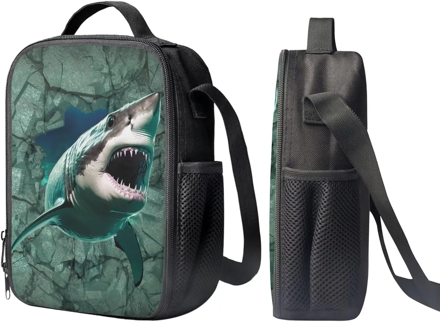 3 Piece Kids Backpack Set 3D Shark Print Bookbag with Lunch Box & Pencil Case Combo Set Casual Lightweight Backpack Set for Boys and Girls, Large Capacity Green