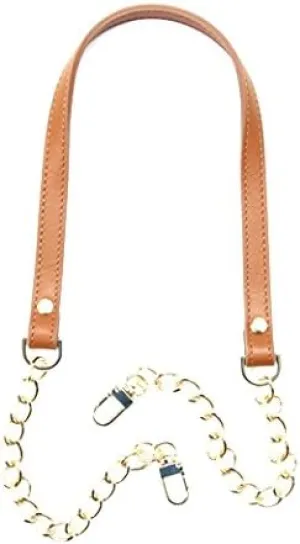 30" byhands Genuine Leather Metal Chain Shoulder Bag Strap (Camel)