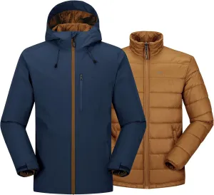33,000ft Men's Waterproof 3-in-1 Ski Jacket, Warm Mountain Windbreaker Snow Rain Jackets Winter Coat with Puffer Jacket