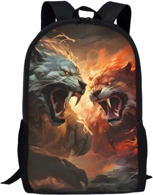 3D Fox Printed Backpack Daypack Rucksack for Students Boys Girls Kids Lightweight School Bag,Anger Tiger