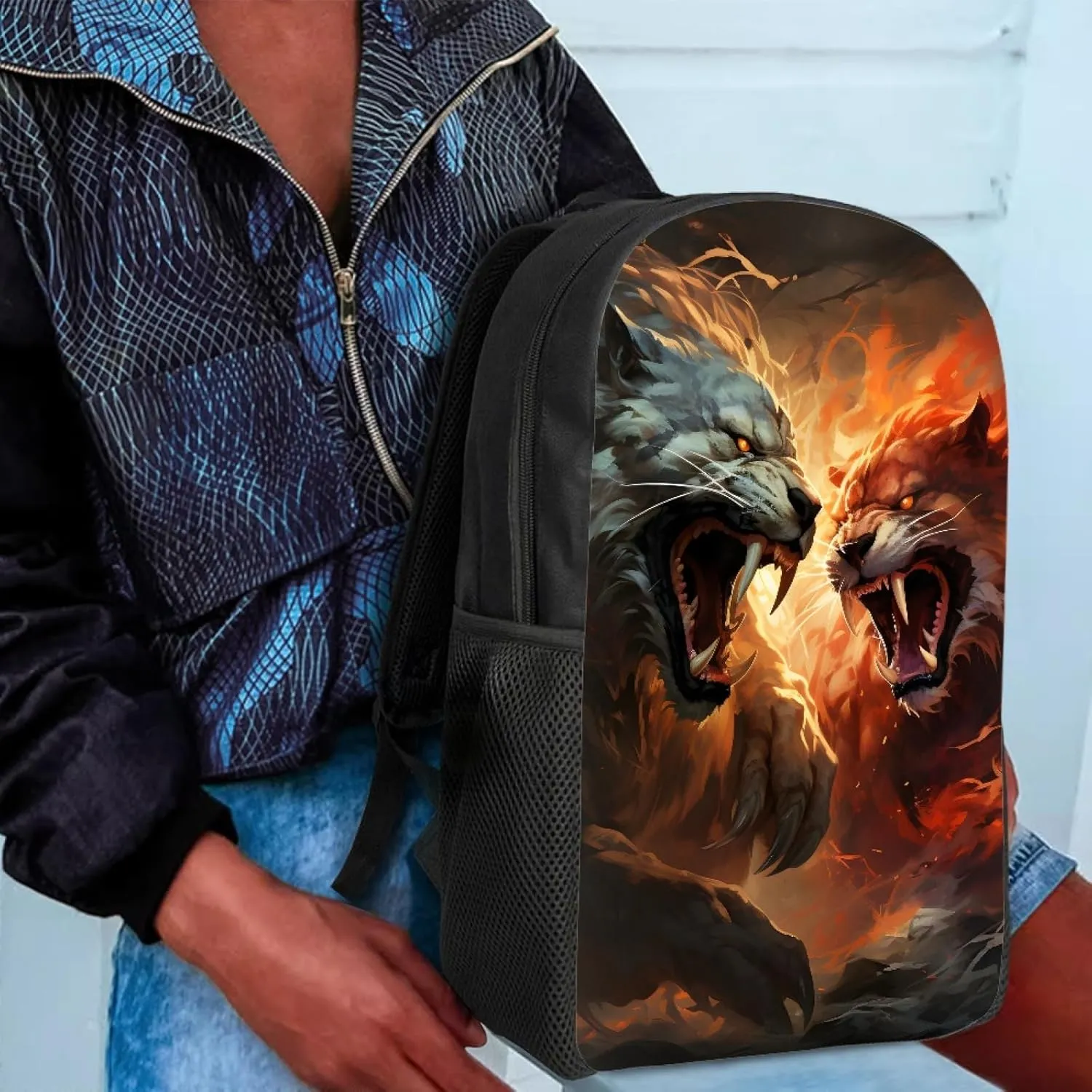 3D Fox Printed Backpack Daypack Rucksack for Students Boys Girls Kids Lightweight School Bag,Anger Tiger