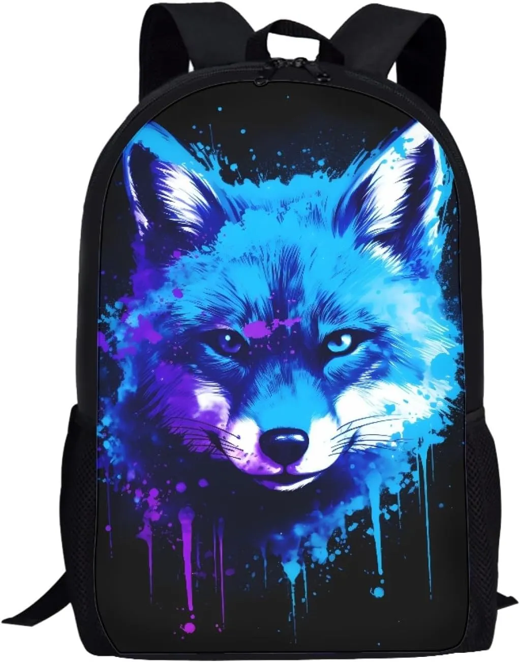 3D Fox Printed Backpack Daypack Rucksack for Students Boys Girls Kids Lightweight School Bag,Blue Fox Head