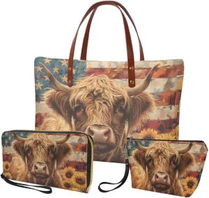 3PCS Tote Bag with Wallet, Purse and Wallet Set for Women Large Top Handle Purse Casual Satchel Handbag
