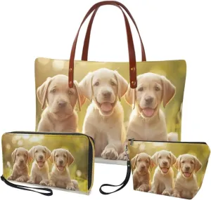 3PCS Tote Bag with Wallet, Purse and Wallet Set for Women Large Top Handle Purse Casual Satchel Handbag