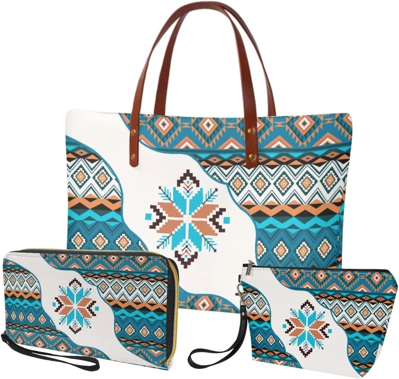 3PCS Tote Bag with Wallet, Purse and Wallet Set for Women Large Top Handle Purse Casual Satchel Handbag