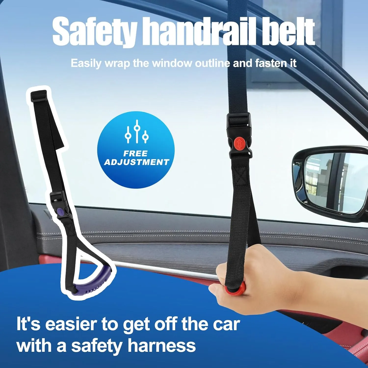 4 Pack Car Door Handle for Elderly, 3 in 1 Car Handle Assist, Multifunction Auto Cane Car Door Latch Handle for Seniors and Handicapped, Blue
