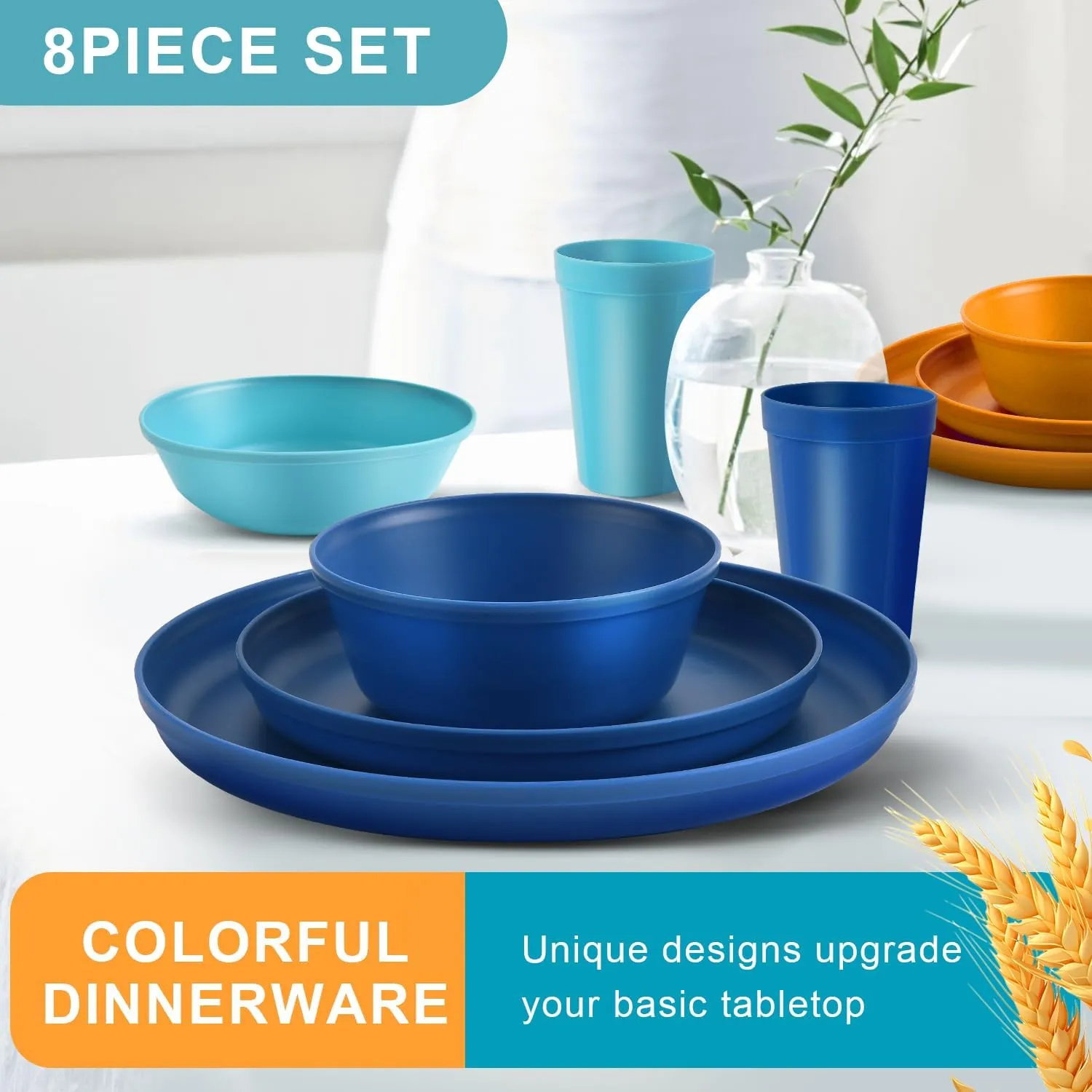 40-Piece Kitchen Plastic Dinnerware Set，Modern Dish Set for Apartment Essentials, Travel, Camping& RV, Picnic & Home Party, Reusable Plates Kids Plates and Bowls with Cutlery Set, Saddle Brown