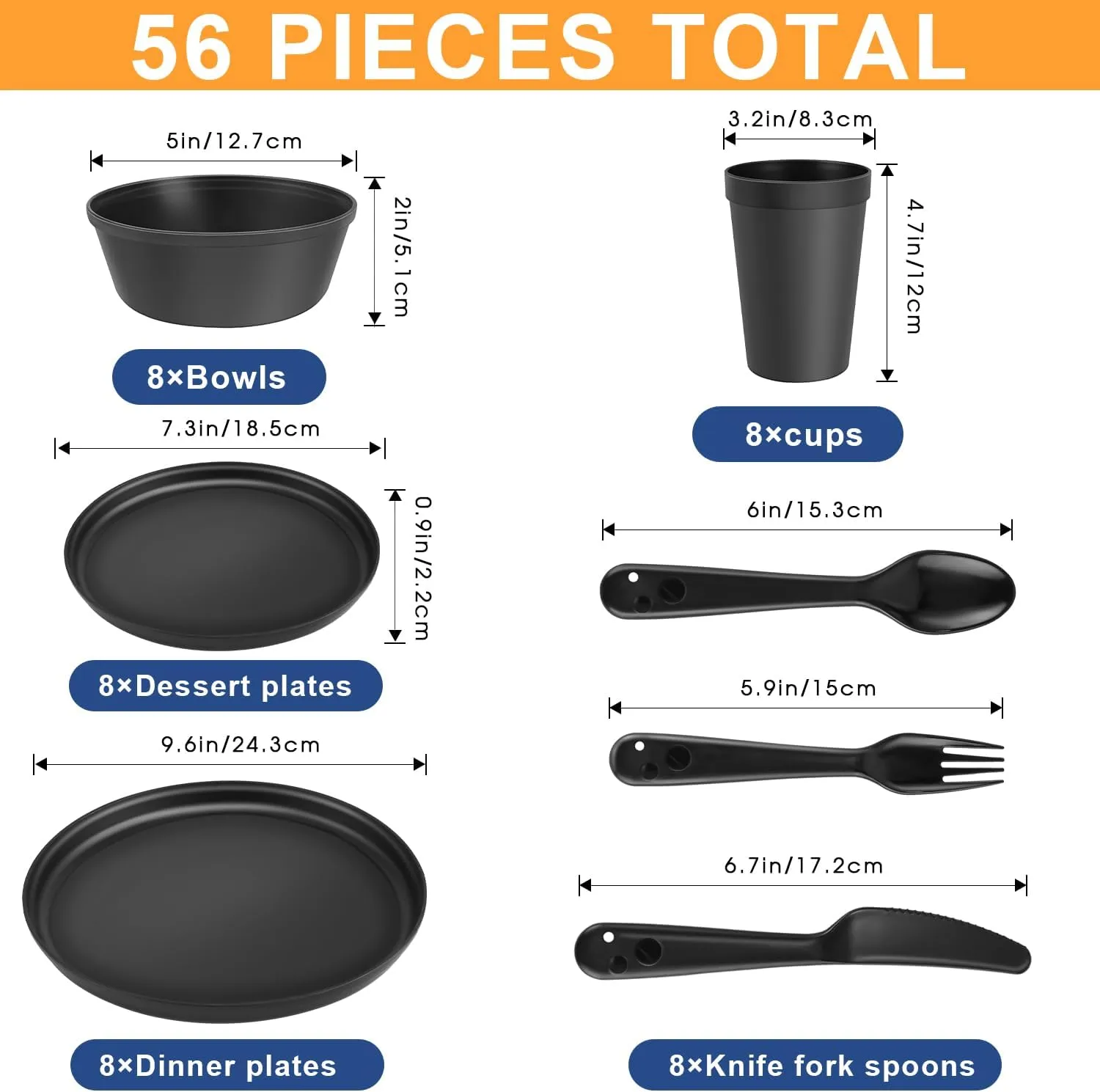 40-Piece Kitchen Plastic Dinnerware Set，Modern Dish Set for Apartment Essentials, Travel, Camping& RV, Picnic & Home Party, Reusable Plates Kids Plates and Bowls with Cutlery Set, Saddle Brown