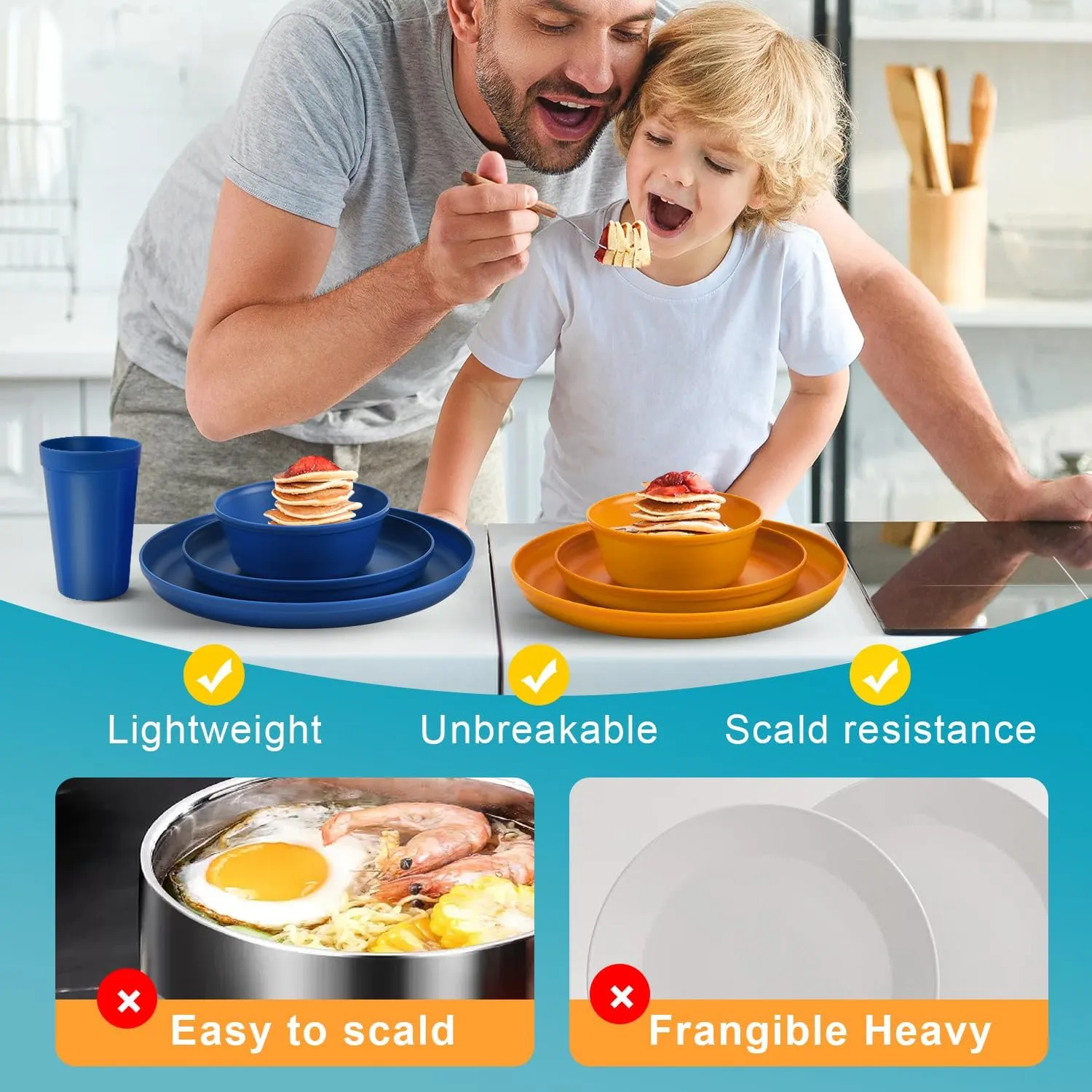40-Piece Kitchen Plastic Dinnerware Set，Modern Dish Set for Apartment Essentials, Travel, Camping& RV, Picnic & Home Party, Reusable Plates Kids Plates and Bowls with Cutlery Set, Saddle Brown