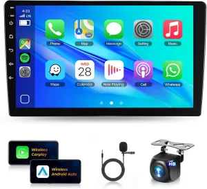 【4G 64G】 Car Radio Double Din Radio Android Car Radio Stereo with Wireless CarPlay Android Auto,9 inch IPS Touchscreen Car Stereo Bluetooth5.0, GPS, WiFi, SWC,59UI,32EQ AI DSP   HD Backup Camera
