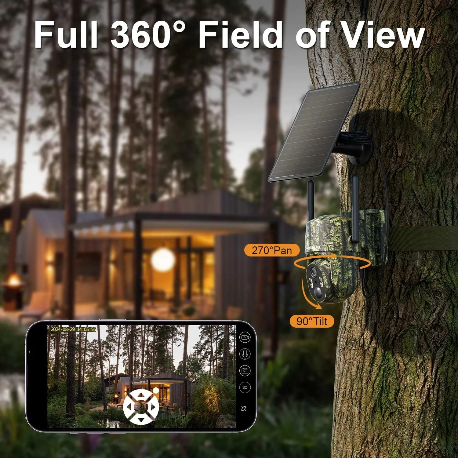 4G Cellular Trail Cameras, Game Camera with 360° Full View, Hunting & Trail Cameras with Night Vision Motion Activated Waterproof, Solar Camera Outdoor Wireless Built-in SIM Card
