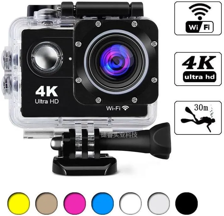 4K Action Camera with WiFi, HD Waterproof Sports Camera, Underwater Diving Camcorder with Remote Control, Wide Angle Lens, for Outdoor Adventure and Extreme Sports (Pink)