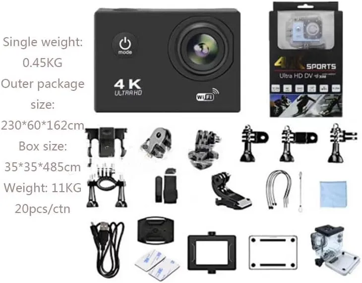 4K Action Camera with WiFi, HD Waterproof Sports Camera, Underwater Diving Camcorder with Remote Control, Wide Angle Lens, for Outdoor Adventure and Extreme Sports (Pink)