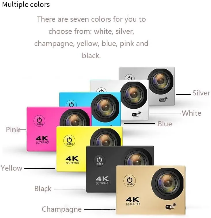 4K Action Camera with WiFi, HD Waterproof Sports Camera, Underwater Diving Camcorder with Remote Control, Wide Angle Lens, for Outdoor Adventure and Extreme Sports (Pink)