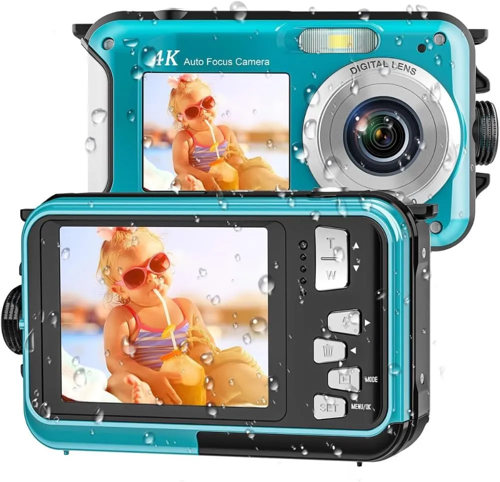 4K Underwater Camera 11FT Waterproof Camera 48MP Autofocus Dual-Screen Selfie Underwater Camera for Snorkeling Waterproof Compact Floatable Digital Camera 1250mAh Battery