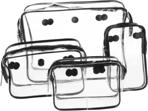 4pcs Clear Toiletry Bag Durable Plastic Cosmetic Travel Organizer with Zipper Lightweight Storage for Makeup Toiletries and Essentials for Beach Gym and Travel