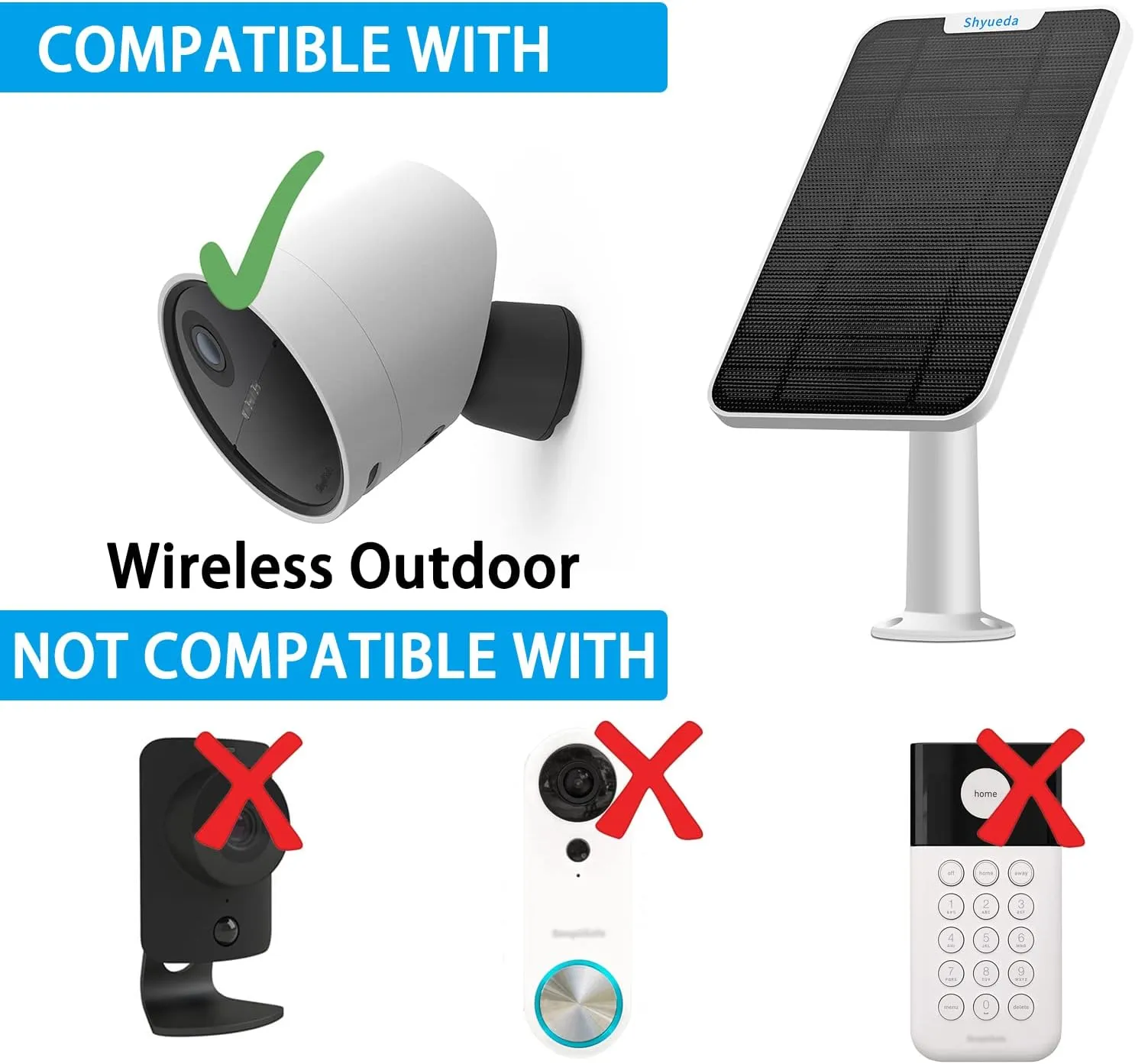 4W Solar Panel Charging Compatible with SimpliSafe Outdoor Security Camera only, with 13.1ft Waterproof Charging Cable, IP65 Weatherproof,Includes Secure Wall Mount(White)