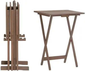 5 Piece Set TV Tray Table Stand in Natural, 4 Tray Tables & 1 Stand
