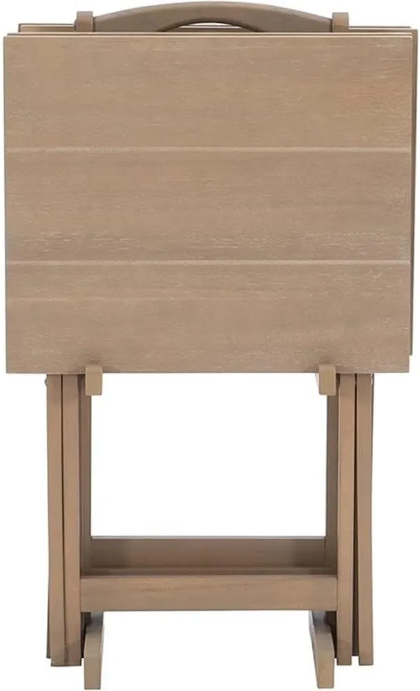5 Piece Set TV Tray Table Stand in Natural, 4 Tray Tables & 1 Stand