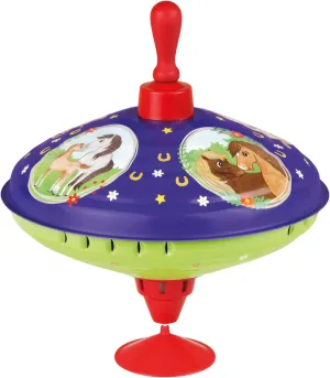 52226 Brummkreisel Pferdetraum Ø 19 cm, Metallschungspinnerel aus Blech, Klassische Pumpkniel, Blechkniel mit Pferde Motiv Steinde, mit Stand, für Kinder AB 18 Monate ca. 19 x 19 x 23 cm