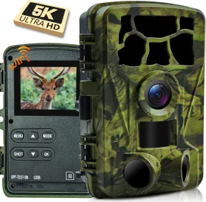 5K Trail Camera, WIFI 60MP Camera, 64GB SD Card, APP Control, Night Vision for Outdoor, Monitoring Game Cameras for Wildlife, Motion Activated 0.2s, IP66 Waterproof, 120°Wide Angle, H.264 MP4 Video