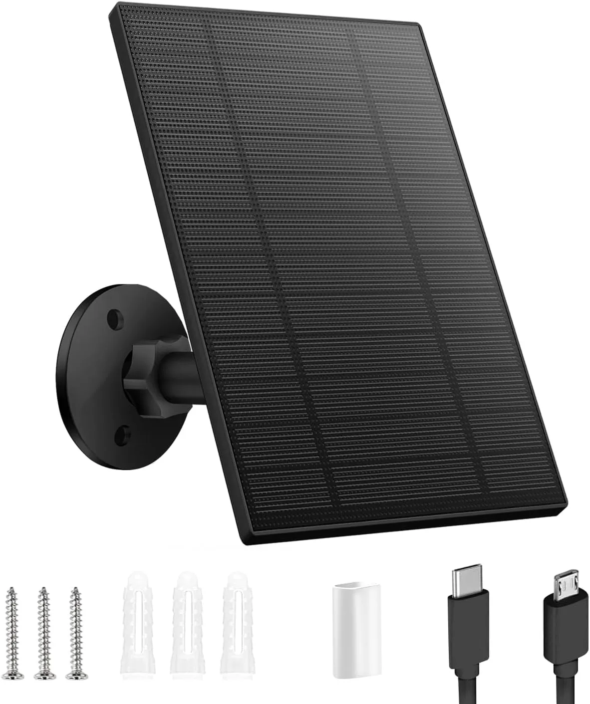 5W Solar Panel for Security Camera, Solar Panel with Micro USB & USB-C Port for DC 5V Outdoor Rechargeable Battery Camera, IP65 Waterproof, 360° Adjustable Security Mount, 9.8ft Cable(Black)