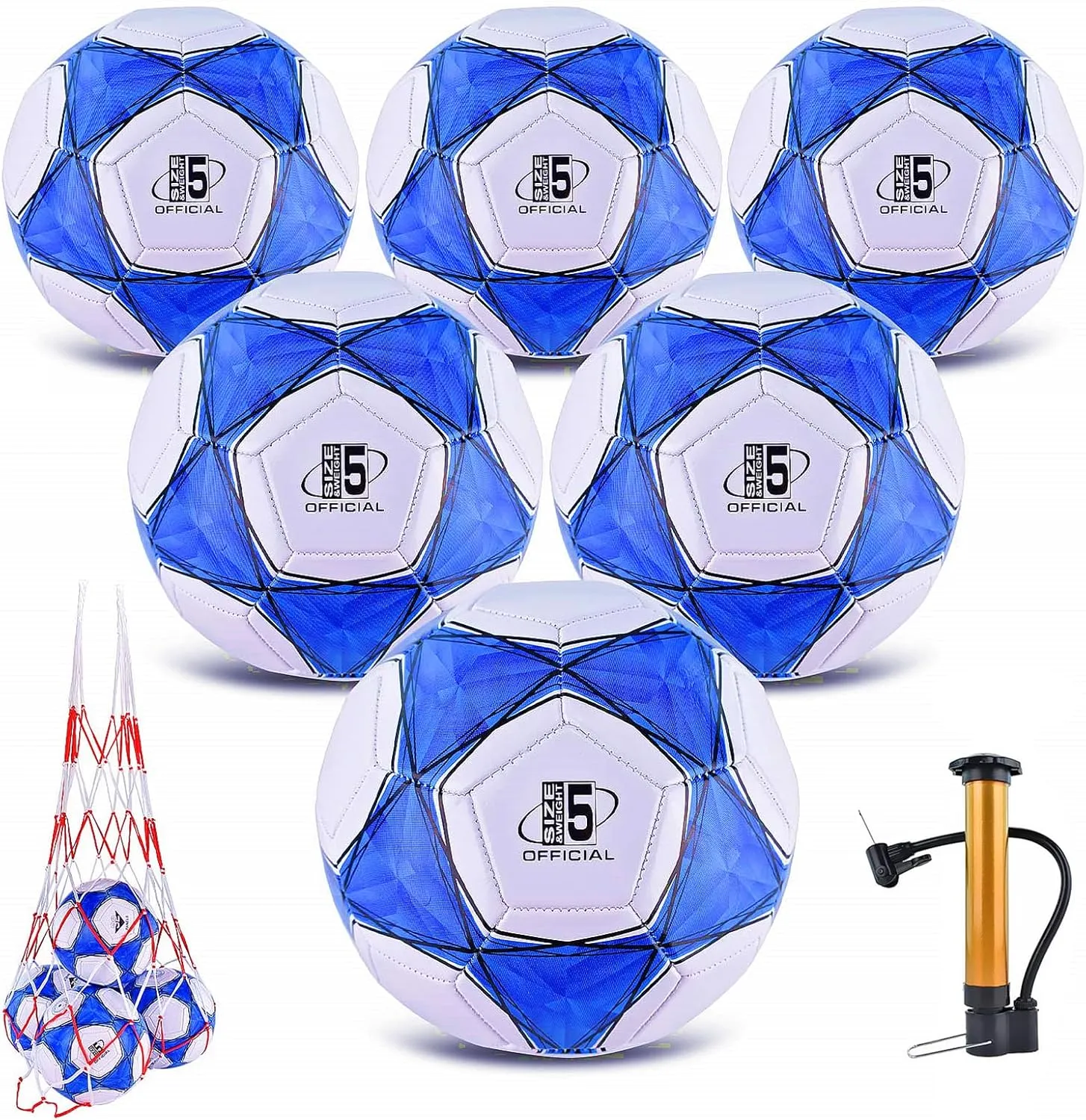 6 Pack Classic deflated Soccer Balls Size 3/4/5 with Pump and Mesh Bag for Indoor Outdoor Lawn Game Training Practice Bulk Sport Gift for Teens Adults