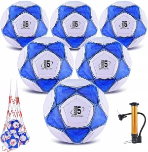 6 Pack Classic deflated Soccer Balls Size 3/4/5 with Pump and Mesh Bag for Indoor Outdoor Lawn Game Training Practice Bulk Sport Gift for Teens Adults