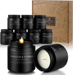 9 Pack Scented Candles Set Gifts for Men, Aromatherapy Candle Set with Scents (Leather/Vanilla/Oak) - Gift for Dad, Boyfriend, Birthday, Father’s Day, Anniversary