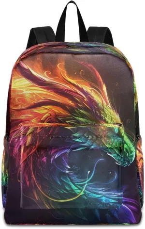 A Rainbow Dragon Backpack, Travel Rucksack Lightweight School Bookbag Daypack for Adults Teen Students Boys Girls