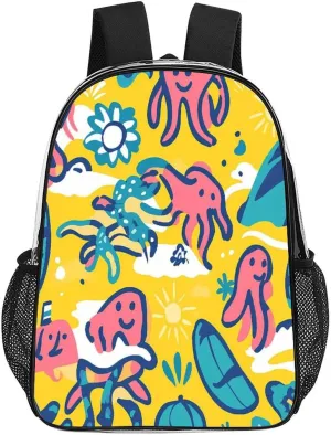 Abstract Octopus Hawaiian Surfboard Clear Shoulders Bag Unisex Backpack for Camping Hiking Travel