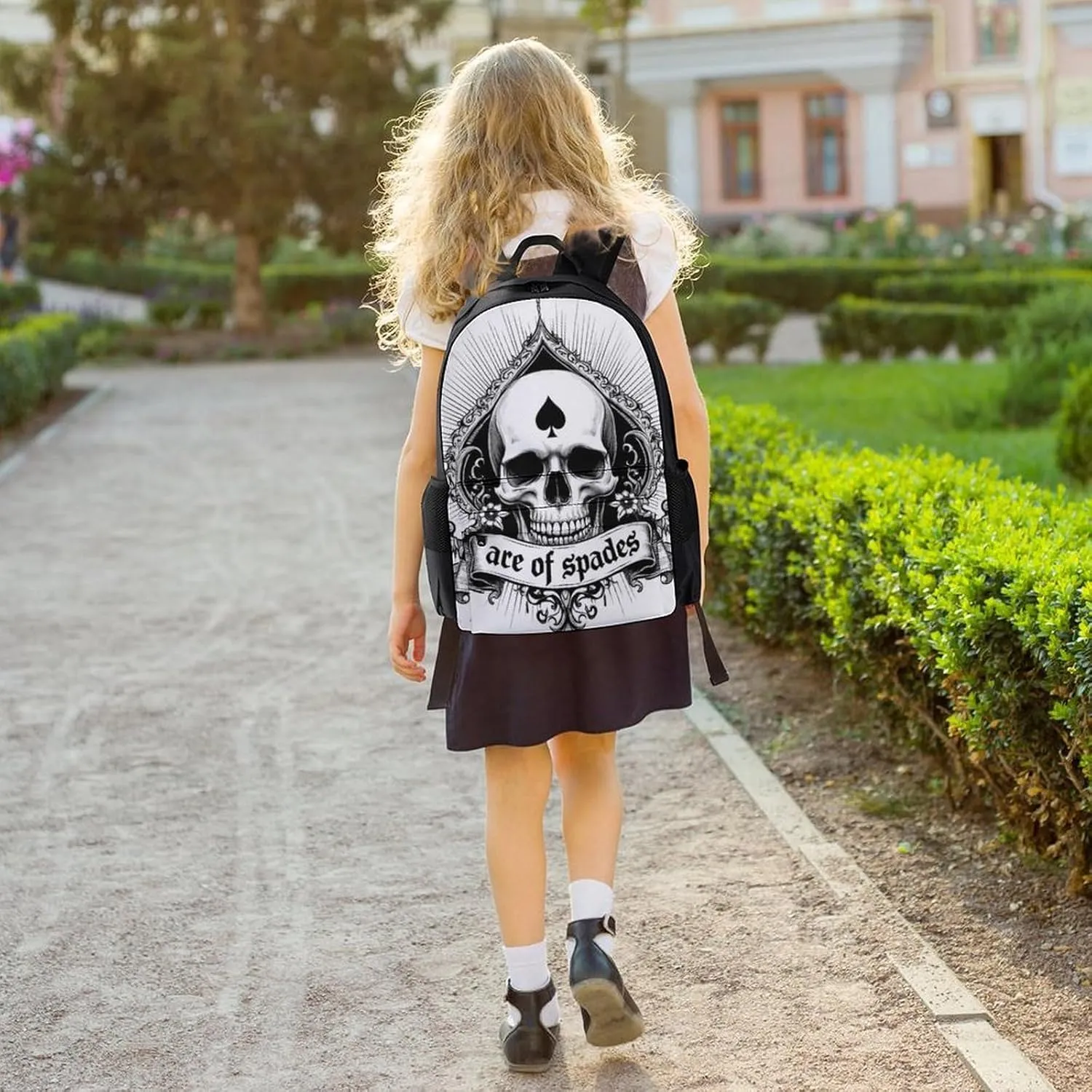Ace Of Spades Skull Art Rucksack Polyester Anti-Theft Multipurpose Carry On Bag Large Capacity Travel and Sport Backpack Rucksack With Smooth Zippers