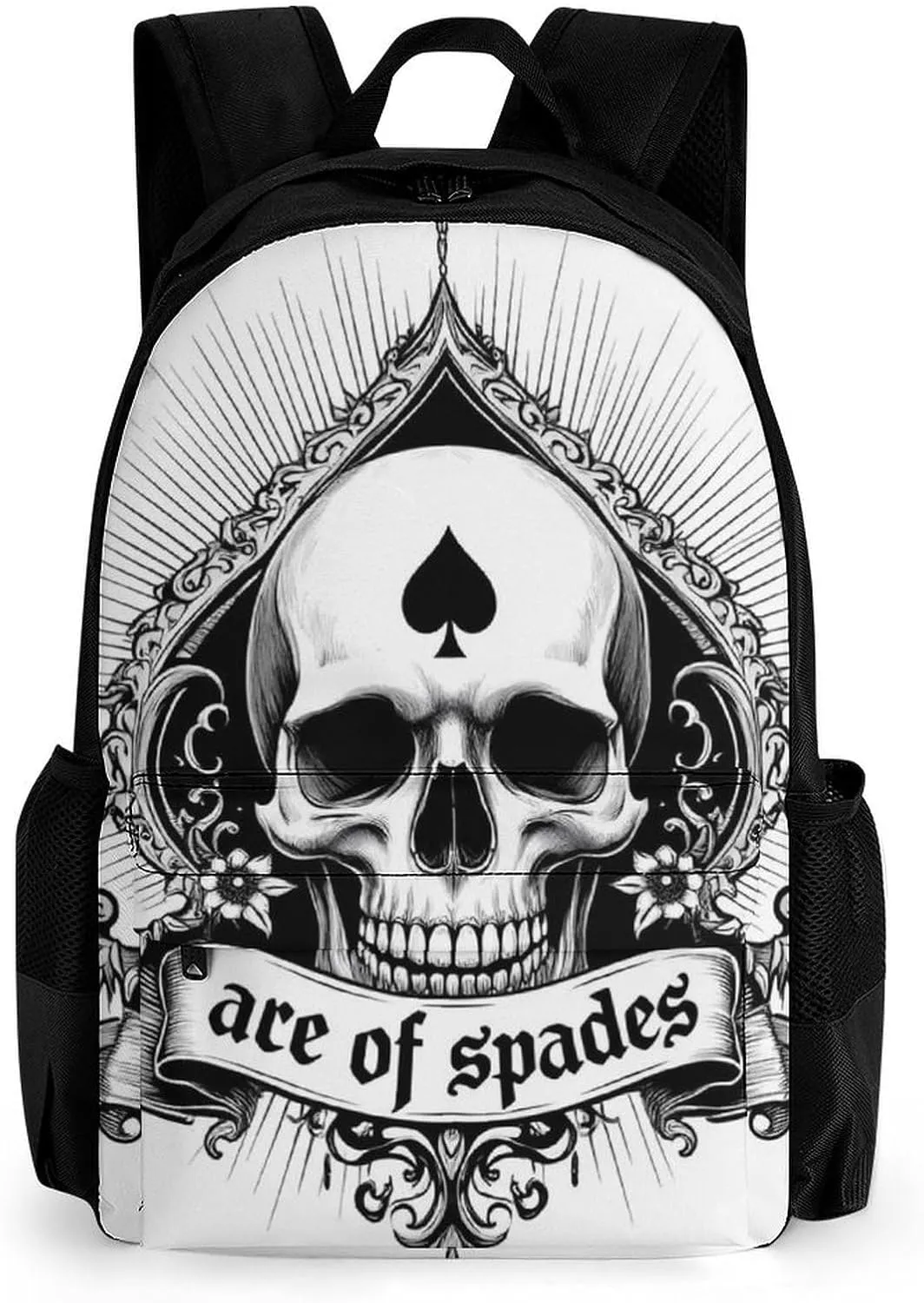 Ace Of Spades Skull Art Rucksack Polyester Anti-Theft Multipurpose Carry On Bag Large Capacity Travel and Sport Backpack Rucksack With Smooth Zippers