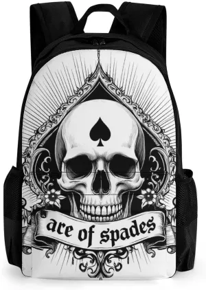 Ace Of Spades Skull Art Rucksack Polyester Anti-Theft Multipurpose Carry On Bag Large Capacity Travel and Sport Backpack Rucksack With Smooth Zippers