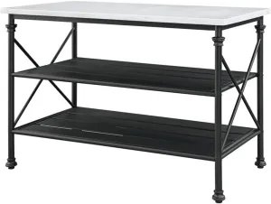 Acme Brahm Artificial Stone Top Metal Kitchen Island in White and Gray