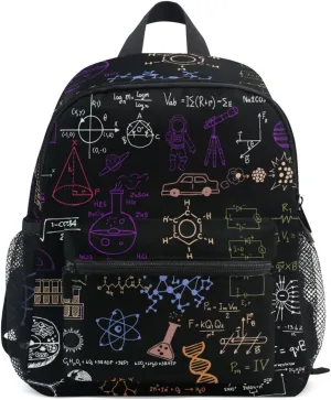 Acpiggto Backpack Daypack Black Science Biology Chemistry Formulas Physics Math Education Shoulder Bag with Name Label Tag With Padded Shoulder Strap Small Size