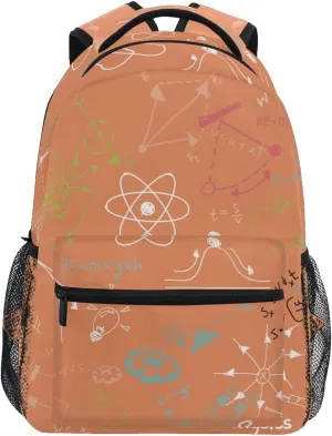 Acpiggto Backpack Orange Autumn Physics Science Formulas Education Symbol Hand Written Daypack Shoulder Bag with Name Label Tag for Travel Hiking Sports Gym Casual Camping