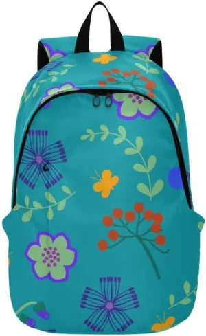 Acpiggto Backpack Travel Bag Daypack Floral Flowers Blue Country Garden Pastoral Cute Casual Rucksack Knapsack
