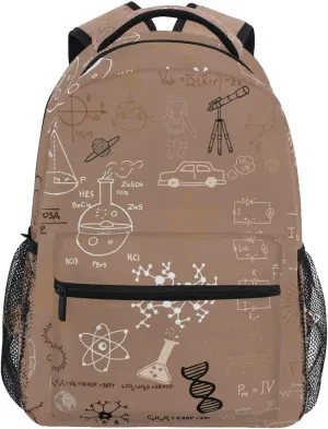 Acpiggto Backpack Vintage Science Formulas Blackboard Chalk Graphs Math Physics Daypack Shoulder Bag with Name Label Tag for Travel Hiking Sports Gym Casual Camping